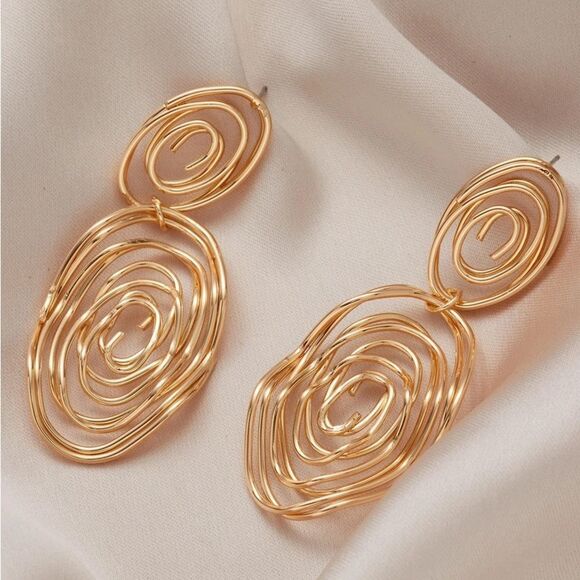 stunning gold wire swirl abstract statement earrings! Handcrafted anthro - Picture 1 of 10